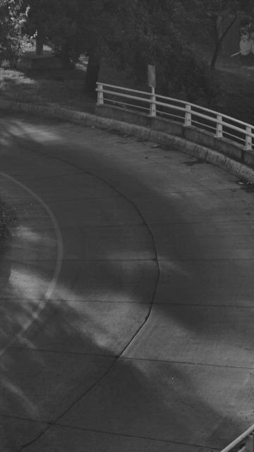 Curving a road while cars speeding by.