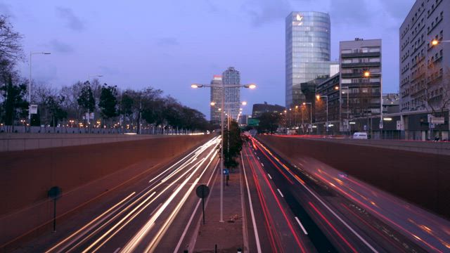 Traffic in an underground tunnel.