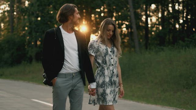 Lovely couple enjoying walking outdoors.