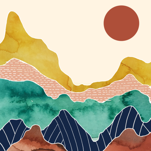 Colorful mountain range under a bright sun